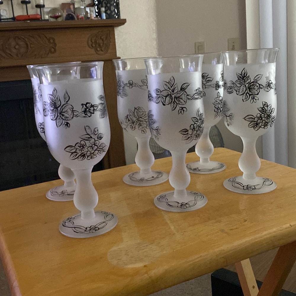 Set of six hand painted wine goblets